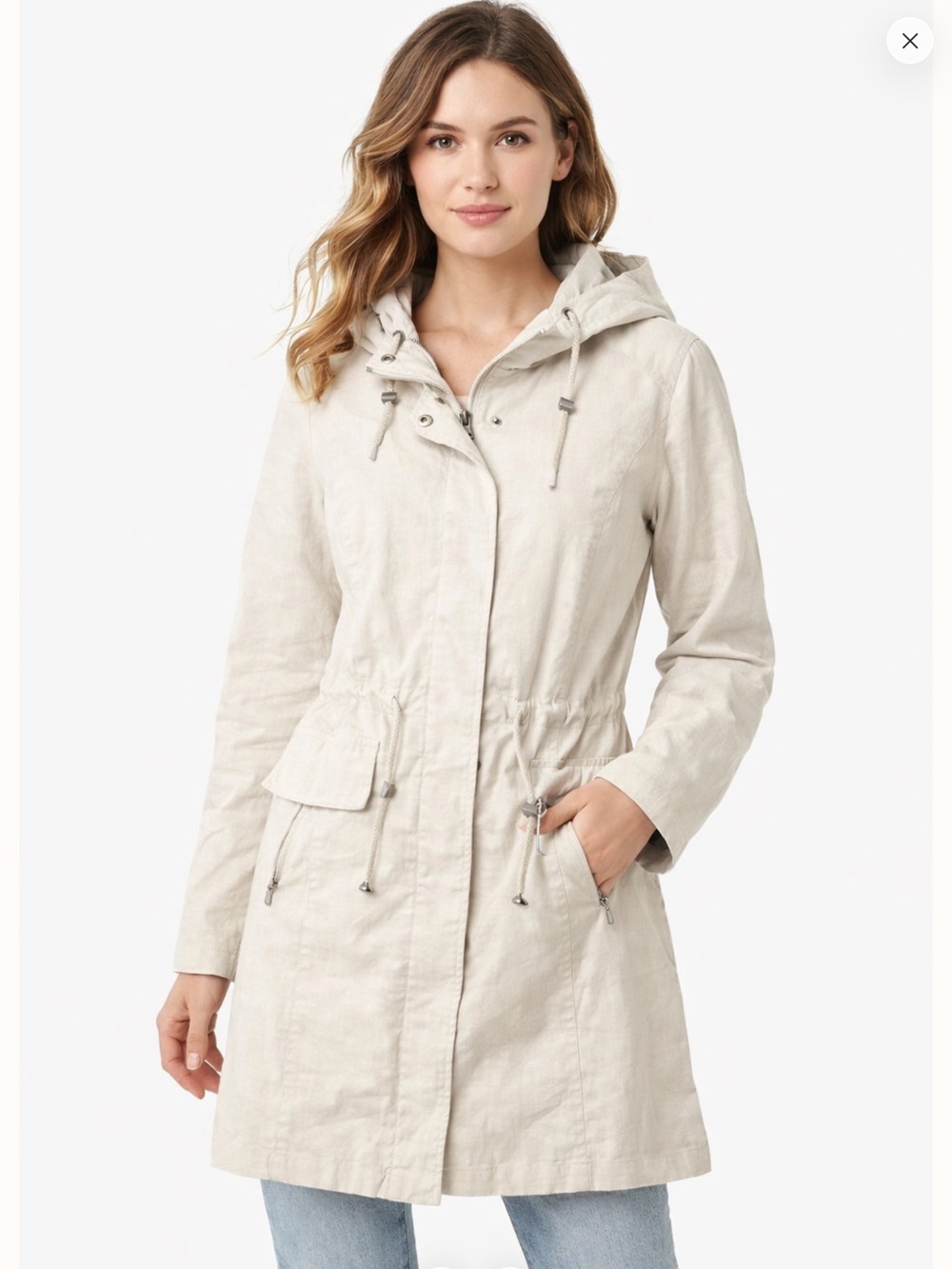 ☔️💕 Nuage Women Rain Jacket Coat Hooded 100% Linen Cream Size M EUC Minimalist